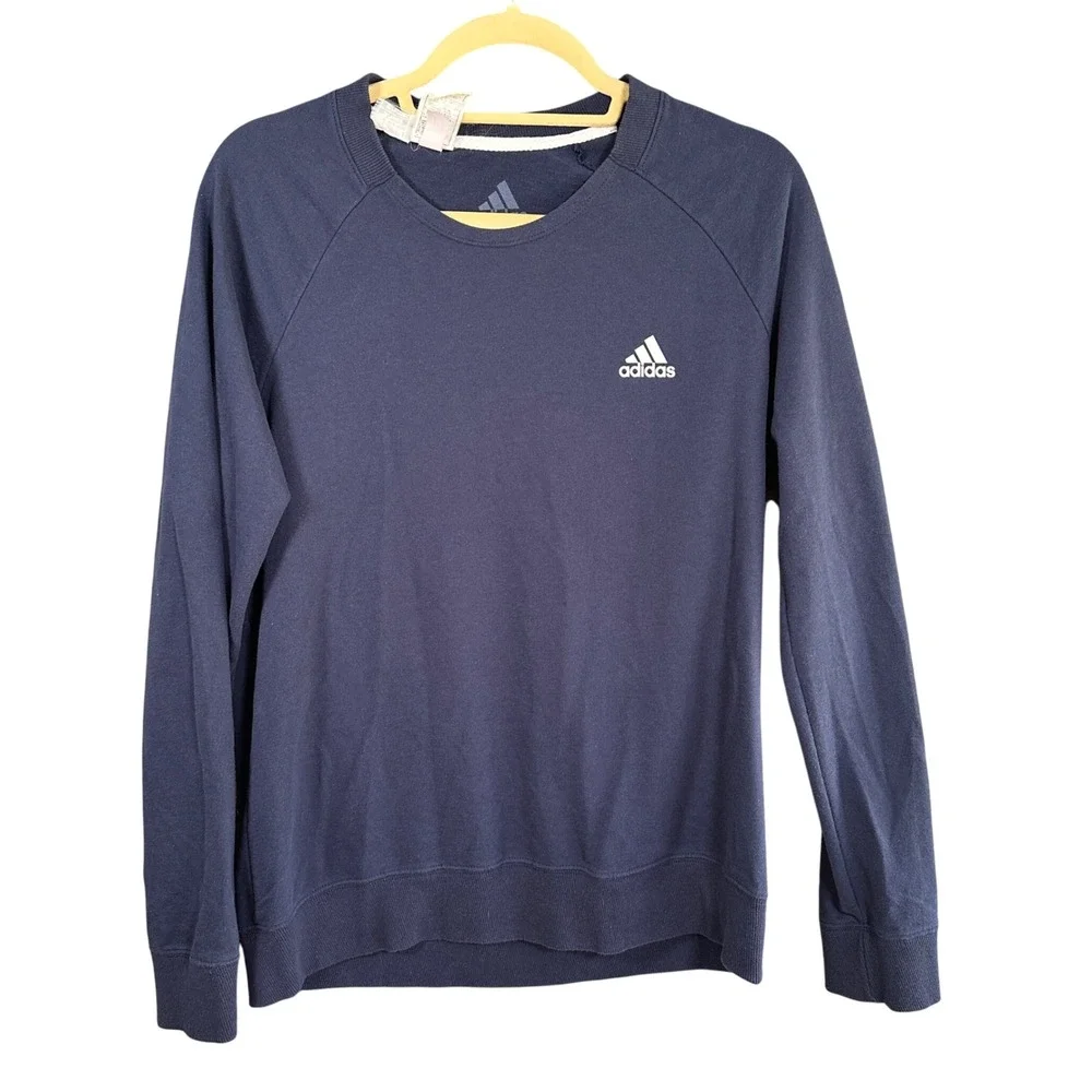 Adidas Crewneck Sweatshirt Mens Large Navy‎ Blue Raglan Pullover
